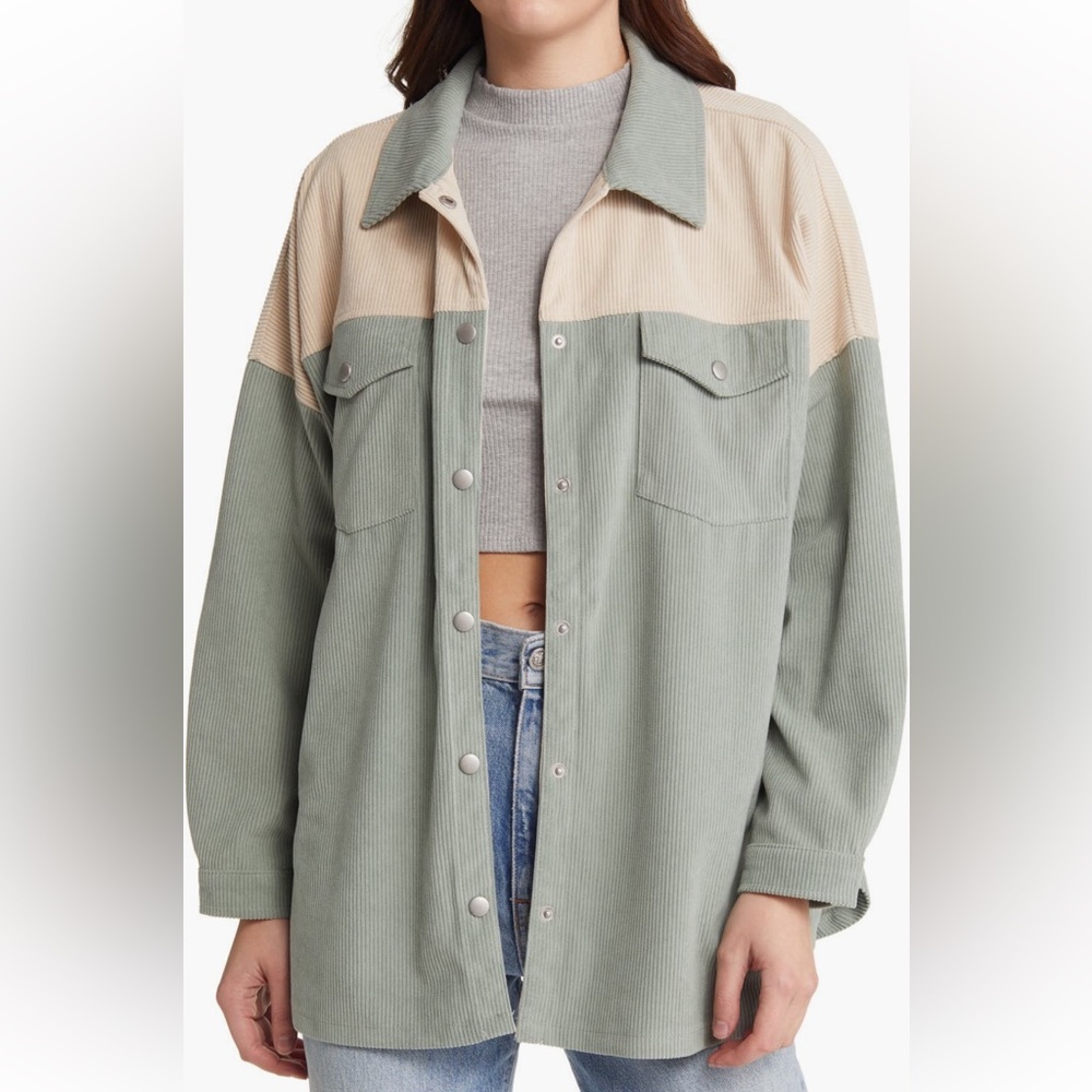 Thread & Supply Cream and Green Utility Jacket with Modern Color-Block Design